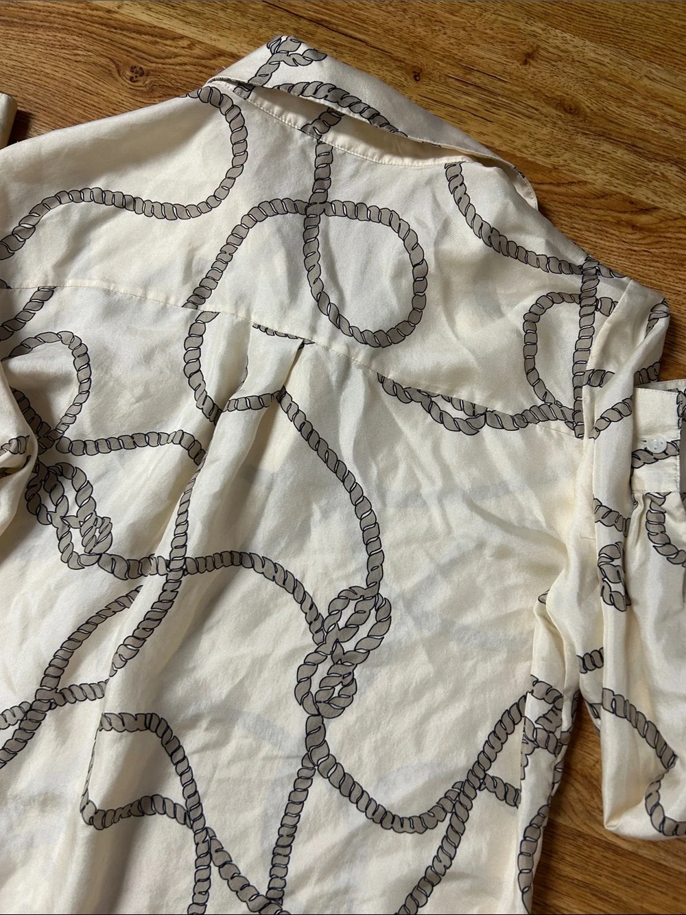 Lafayette 148 New York Cream Button-Down Shirt with Rope Print Size M - Picture 5 of 8